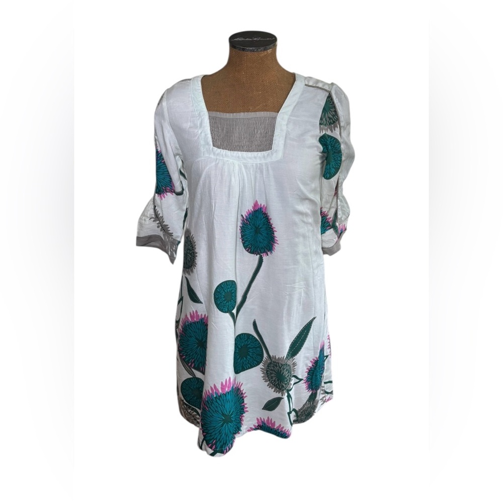 Yo Baby Floral White and Teal Maternity Dress Size L